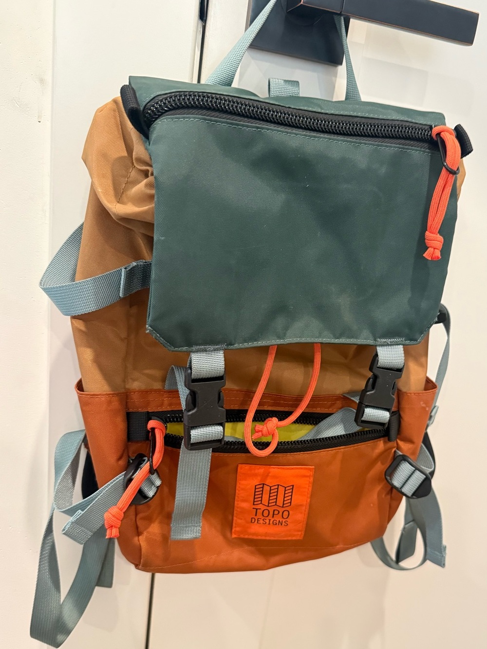 Topo Designs Rover Mini Backpack in Green, Brown & Orange